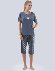 GINA dámské pyžamo 3/4 dámské, 3/4 kalhoty, šité, s potiskem Pyžama 2018 19070P | tm. šedá bílá S