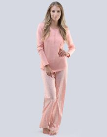 GINA dámské pyžamo dlouhé dámské, šité, s potiskem Pyžama 2018 19065P | lichi bílá L, lichi bílá M, lichi bílá S, lichi bílá XL, starorůžová jogurtová M, starorůžová jogurtová XL