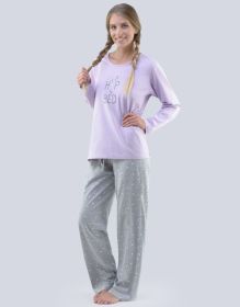 GINA dámské pyžamo dlouhé dámské, šité, s potiskem Pyžama 2018 19075P | cukrová sv. šedá XL