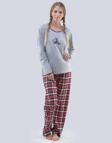 GINA dámské pyžamo dlouhé dámské, šité, s potiskem Pyžama 2018 19079P | lososová hypermangan L, lososová hypermangan M