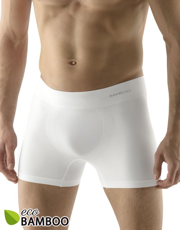 GINA pánské boxerky s delší nohavičkou, delší nohavička, bezešvé, jednobarevné Eco Bamboo 54005P - bílá S/M