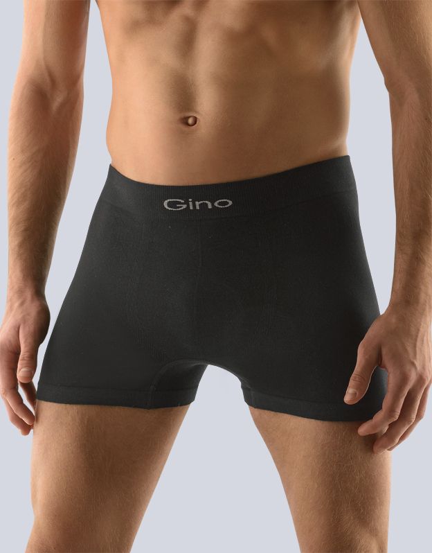 GINA pánské boxerky s delší nohavičkou, delší nohavička, bezešvé, jednobarevné MicroBavlna 54000P - černá M/L