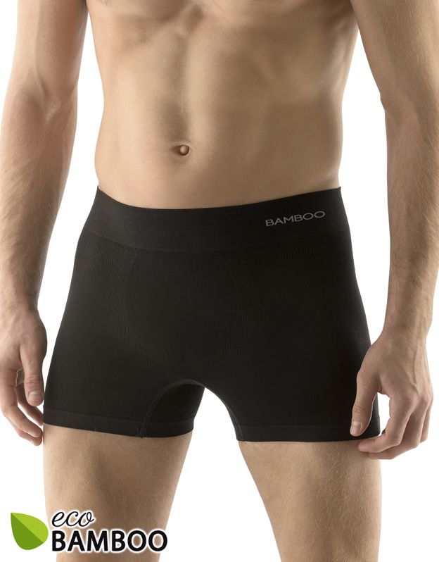 GINA pánské boxerky s delší nohavičkou, delší nohavička, bezešvé, jednobarevné Eco Bamboo 54005P - černá S/M