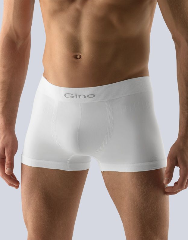GINA pánské boxerky s kratší nohavičkou, kratší nohavička, bezešvé, jednobarevné MicroBavlna 53000P - bílá M/L
