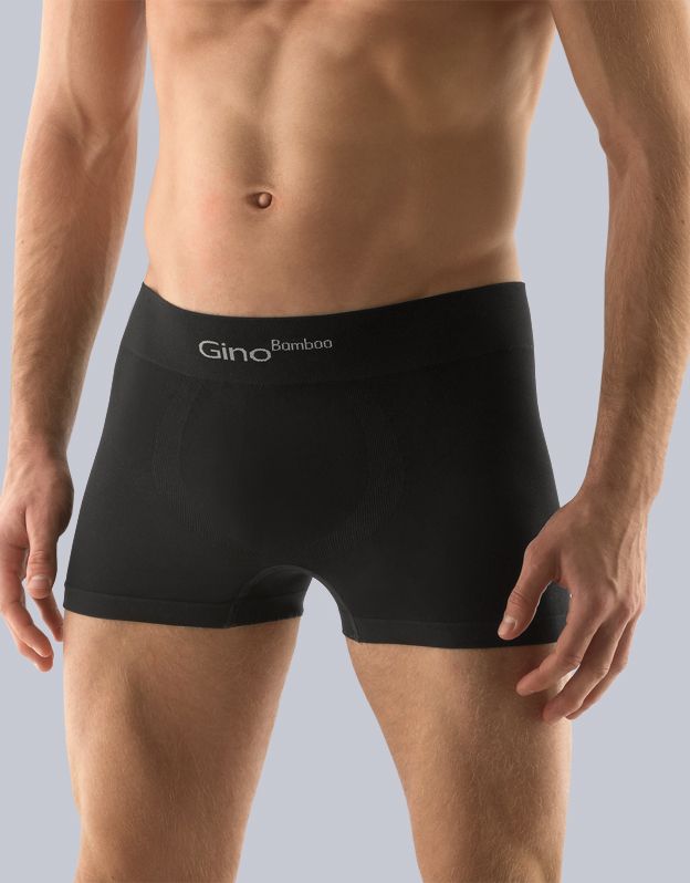 GINA pánské boxerky s kratší nohavičkou, kratší nohavička, bezešvé, jednobarevné Bamboo PureLine 53004P - černá M/L