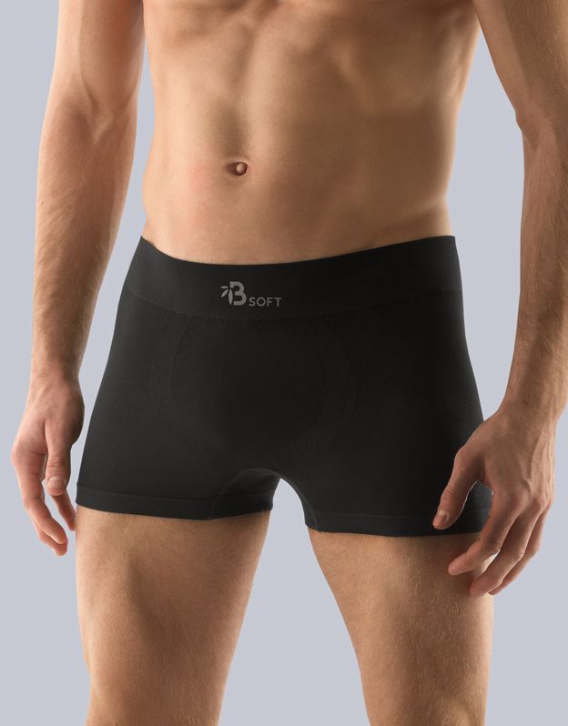 GINA pánské boxerky s kratší nohavičkou, kratší nohavička, bezešvé, jednobarevné Bamboo Soft 53006P - černá M/L