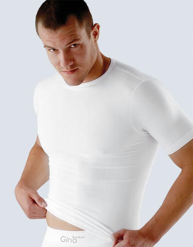 GINA pánské tričko s krátkým rukávem, krátký rukáv, bezešvé, jednobarevné Bamboo PureLine 58003P - bílá S/M