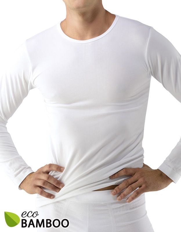 GINA pánské tričko s dlouhým rukávem, dlouhý rukáv, bezešvé Eco Bamboo 58007P - bílá M/L