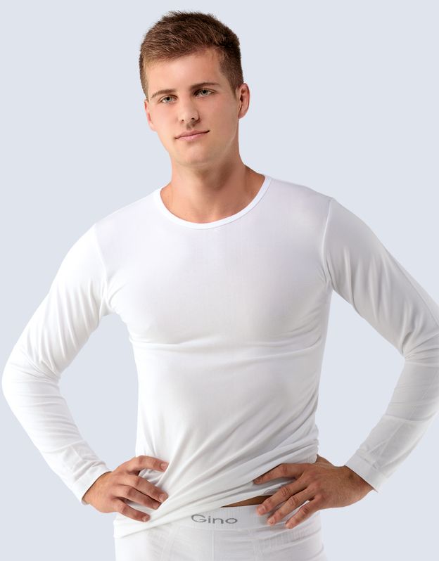 GINA pánské tričko s dlouhým rukávem, dlouhý rukáv, bezešvé, jednobarevné Bamboo PureLine 58004P - bílá M/L