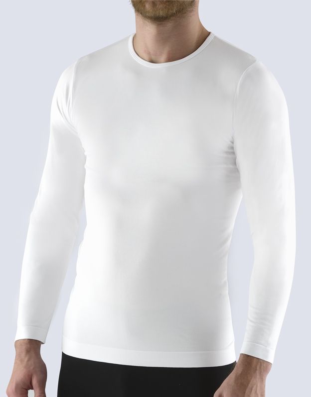 GINA pánské tričko s dlouhým rukávem, dlouhý rukáv, bezešvé, jednobarevné Bamboo Soft 58010P - bílá S/M
