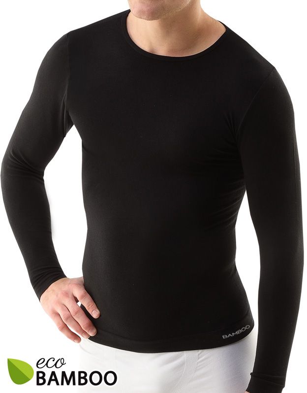 GINA pánské tričko s dlouhým rukávem, dlouhý rukáv, bezešvé Eco Bamboo 58007P - černá M/L