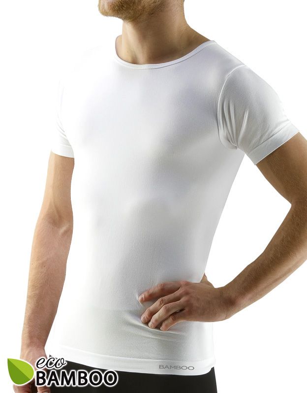 GINA pánské tričko s krátkým rukávem, krátký rukáv, bezešvé Eco Bamboo 58006P - bílá M/L