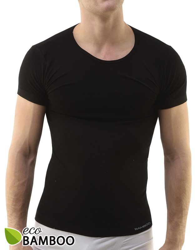 GINA pánské tričko s krátkým rukávem, krátký rukáv, bezešvé Eco Bamboo 58006P - černá L/XL