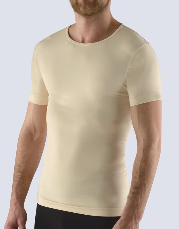 GINA pánské tričko s krátkým rukávem, krátký rukáv, bezešvé, jednobarevné Bamboo Soft 58009P - tělová XLXXL