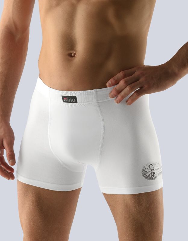 GINA pánské boxerky s delší nohavičkou, delší nohavička, šité, s potiskem 74041P - bílá 54/56