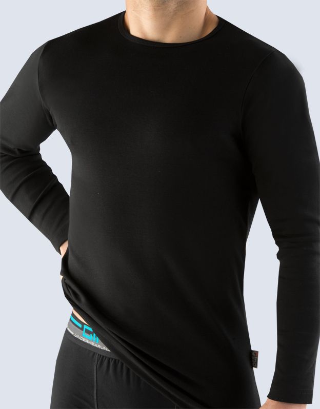 GINA pánské tričko s dlouhým rukávem, dlouhý rukáv, šité, jednobarevné 78003P - černá M