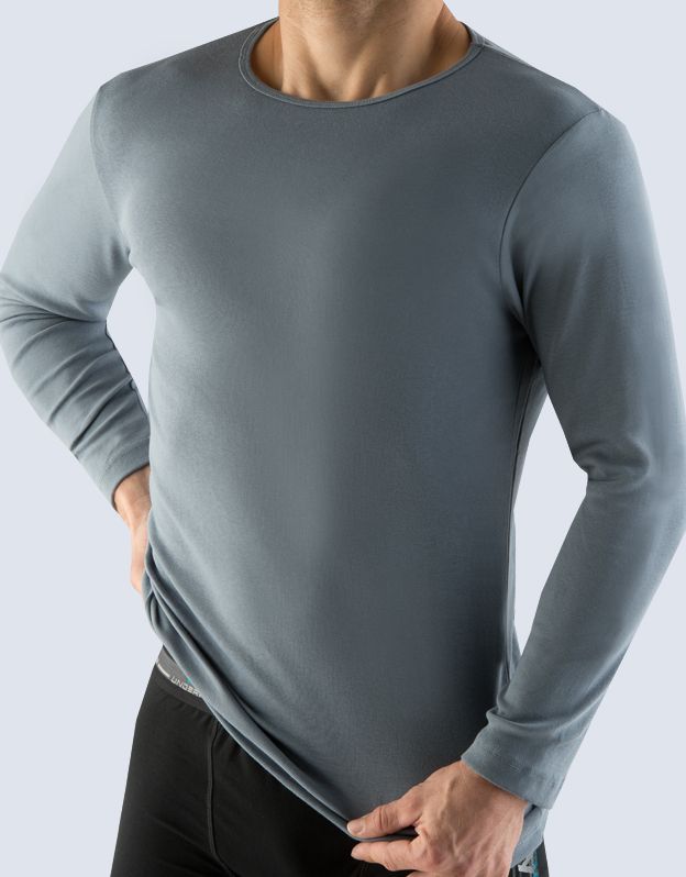 GINA pánské tričko s dlouhým rukávem, dlouhý rukáv, šité, jednobarevné 78003P - kouřová L