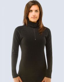 GINA dámské rolák se zipem s dlouhým rukávem dámský, šité, jednobarevné Merino Thermolite 88012P | černá šedá S