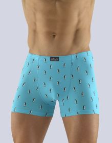 GINA pánské boxerky s kratší nohavičkou, kratší nohavička, šité, s potiskem  73091P | tm. tyrkysová bílá 50/52