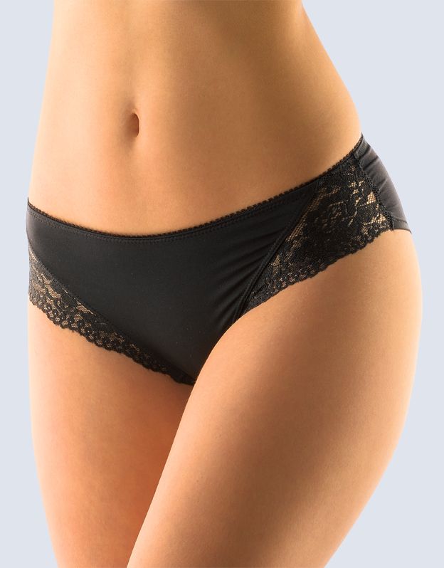 GINA dámské kalhotky francouzské, šité, bokové, s krajkou, jednobarevné La Femme 2 14139P - černá 38/40