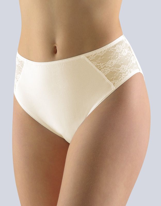 GINA dámské kalhotky klasické, širší bok, šité, s krajkou, jednobarevné 10154P - písková 42/44