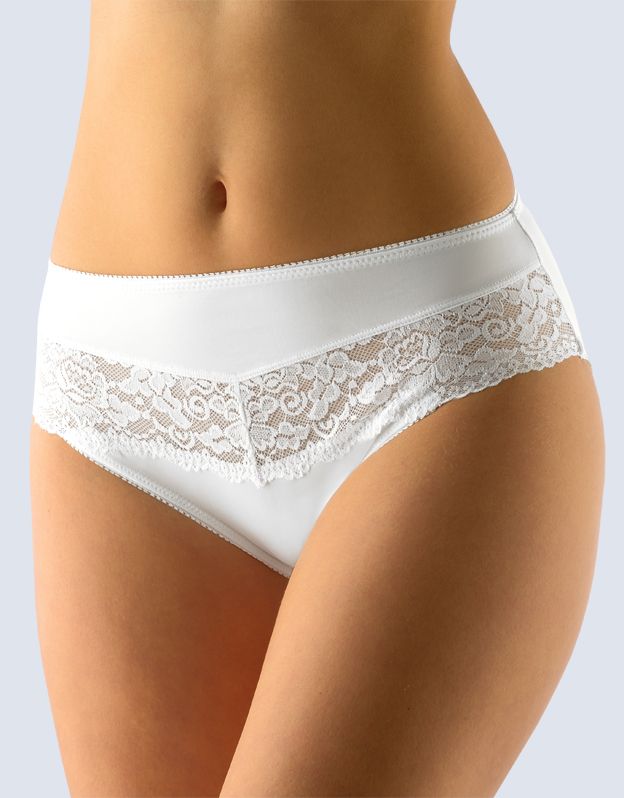GINA dámské kalhotky klasické, širší bok, šité, s krajkou, jednobarevné La Femme 2 10211P - bílá 42/44