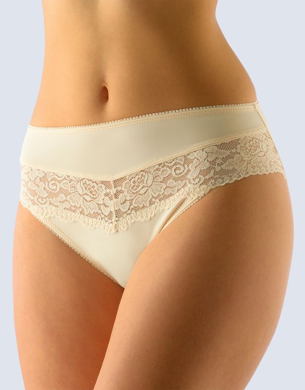 GINA dámské kalhotky klasické, širší bok, šité, s krajkou, jednobarevné La Femme 2 10211P - písková 42/44