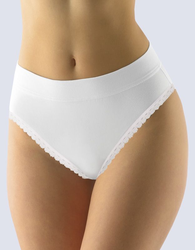 GINA dámské kalhotky klasické, širší bok, šité, s krajkou, jednobarevné Disco Basic 10236P - bílá 46/48