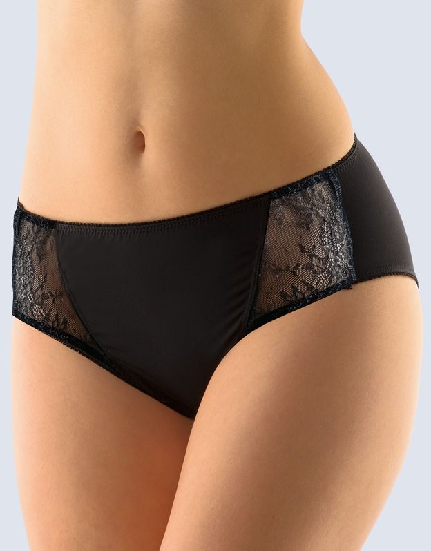 GINA dámské kalhotky klasické vyšší se širokým bokem, širší bok, šité, s krajkou, jednobarevné La Femme 2 10212P - černá 50/52
