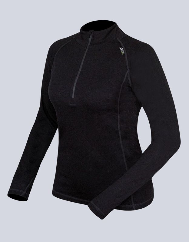 GINA dámské triko se zipem s dlouhým rukávem dámské, dlouhý rukáv, šité, jednobarevné Merino Bamboo 88015P - černá M
