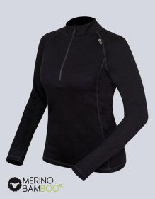 GINA dámské triko se zipem s dlouhým rukávem dámské, dlouhý rukáv, šité, jednobarevné Merino Bamboo 88015P | černá L, černá M, černá S, černá XL