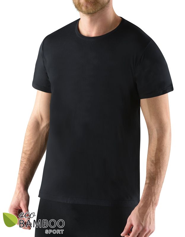 GINA pánské tričko s krátkým rukávem, krátký rukáv, šité, jednobarevné ECO Bamboo Sport 78004P - černá M