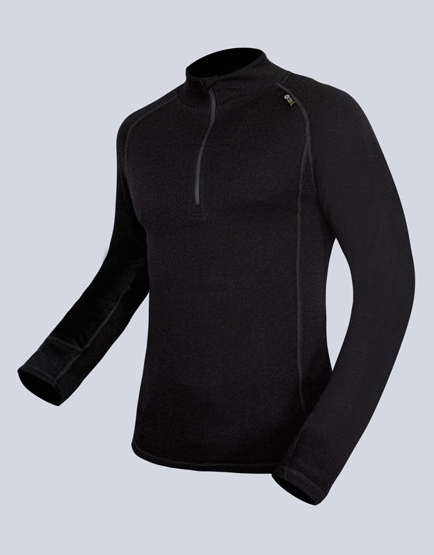 GINA pánské triko se zipem s dlouhým rukávem pánské, dlouhý rukáv, šité, jednobarevné Merino Bamboo 88016P - černá M