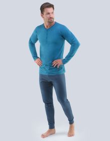 GINA pánské pyžamo dlouhé pánské, šité, jednobarevné Pyžama 2020 79087P | lékořice černá S