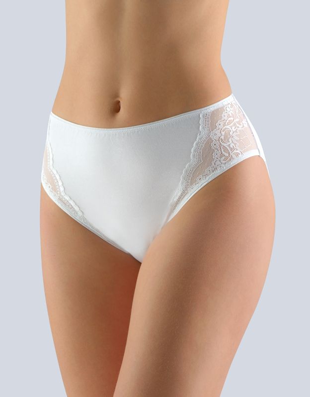 GINA dámské kalhotky klasické, širší bok, šité, s potiskem Delicate 10215P - bílá 50/52