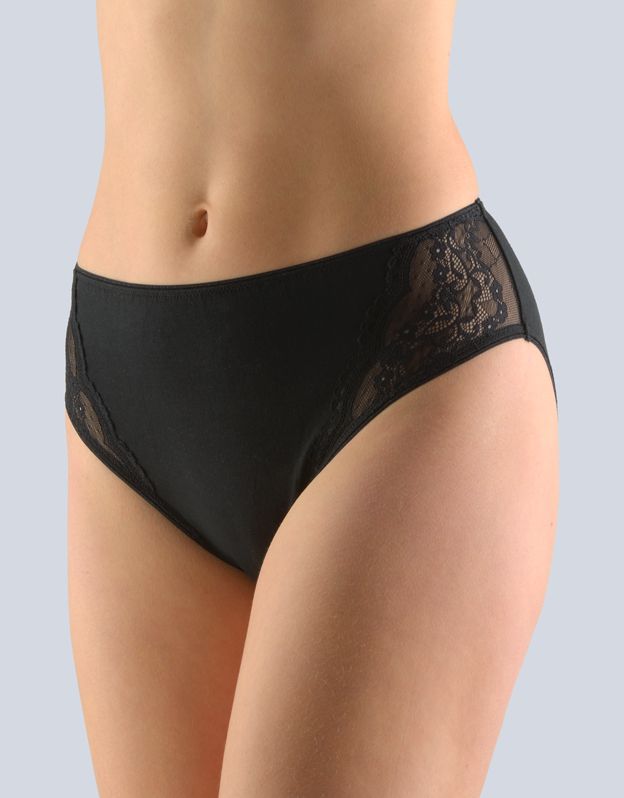 GINA dámské kalhotky klasické, širší bok, šité, s potiskem Delicate 10215P - černá 42/44