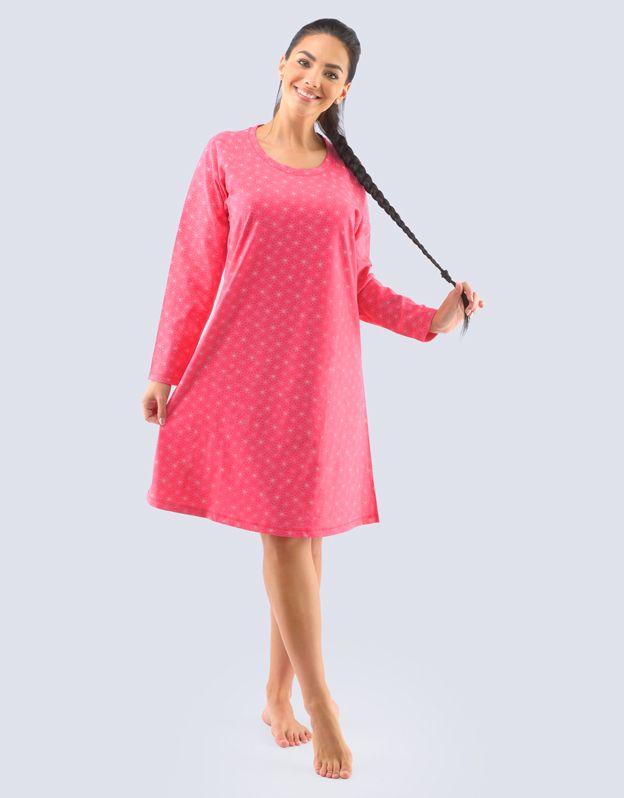 GINA dámské košilka noční dámská dlouhý rukáv, šité, s potiskem Pyžama 2021 19117P - bordo sv. růžová M