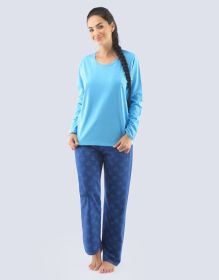 GINA dámské pyžamo dlouhé dámské, šité, s potiskem Pyžama 2021 19125P | azurová lékořice XL, muškátová tm. šedá XL