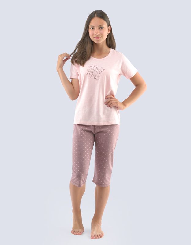 GINA dětské pyžamo 3/4 dívčí, 3/4 kalhoty, šité, s potiskem Pyžama 2021 29004P - cukrová barytová 140/146