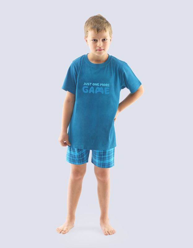 GINA dětské pyžamo krátké chlapecké, šité, s potiskem 69002P - petrolejová dunaj 152/158