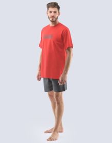 GINA pánské pyžamo krátké pánské, šité, s potiskem Pyžama 2021 79116P | červená tm. šedá L, červená tm. šedá XL, červená tm. šedá XXL