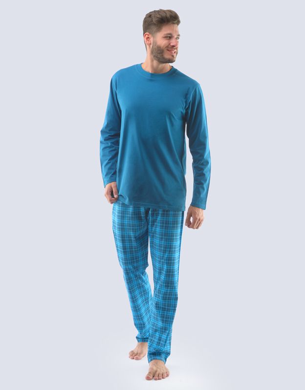 GINA pánské pyžamo dlouhé pánské, šité, s potiskem Pyžama 2021 79113P