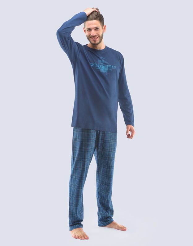GINA pánské pyžamo dlouhé pánské, šité, s potiskem Pyžama 2021 79121P
