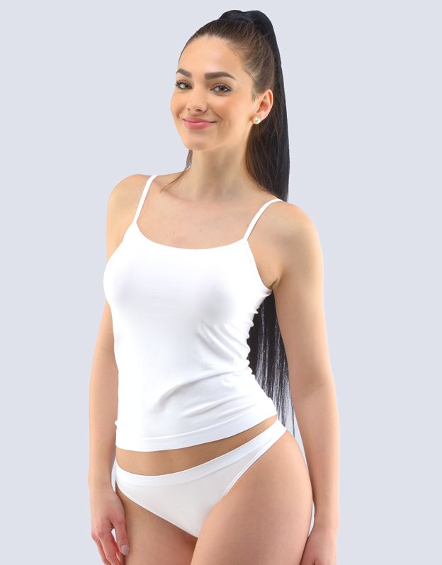 GINA dámské košilka, úzká ramínka, bezešvé, jednobarevné Bamboo Cotton 08031P - bílá M/L