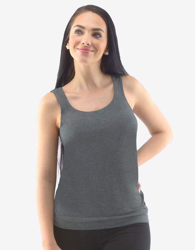 GINA dámské tílko prodloužené, širší ramínka, bezešvé, jednobarevné Eco Bamboo 08025P - šedá L/XL