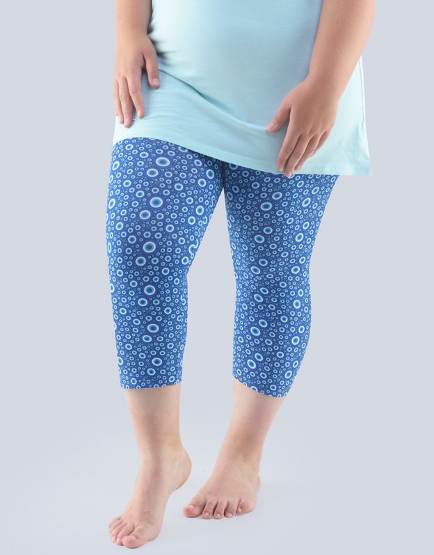 GINA dámské kalhoty 3/4 pyžamové dámské, 3/4 kalhoty, šité, bokové, s potiskem 19804P - lékořice aqua M