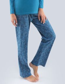 GINA dámské kalhoty dlouhé pyžamové dámské, bokové, šité, s potiskem  19809P | petrolejová měsíc L, petrolejová měsíc S, sv. šedá šedofialová S