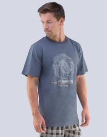 GINA pánské tričko s krátkým rukávem pánské, krátký rukáv, šité, s potiskem  79464P | tm. modrá šedá M