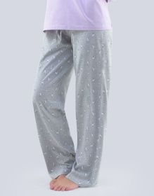 GINA dámské kalhoty dlouhé pyžamové dámské, šité, bokové, s potiskem  19775P | sv. šedá cukrová L