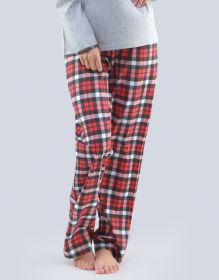 GINA dámské kalhoty dlouhé pyžamové dámské, šité, bokové, s potiskem  19779P | lososová hypermangan S